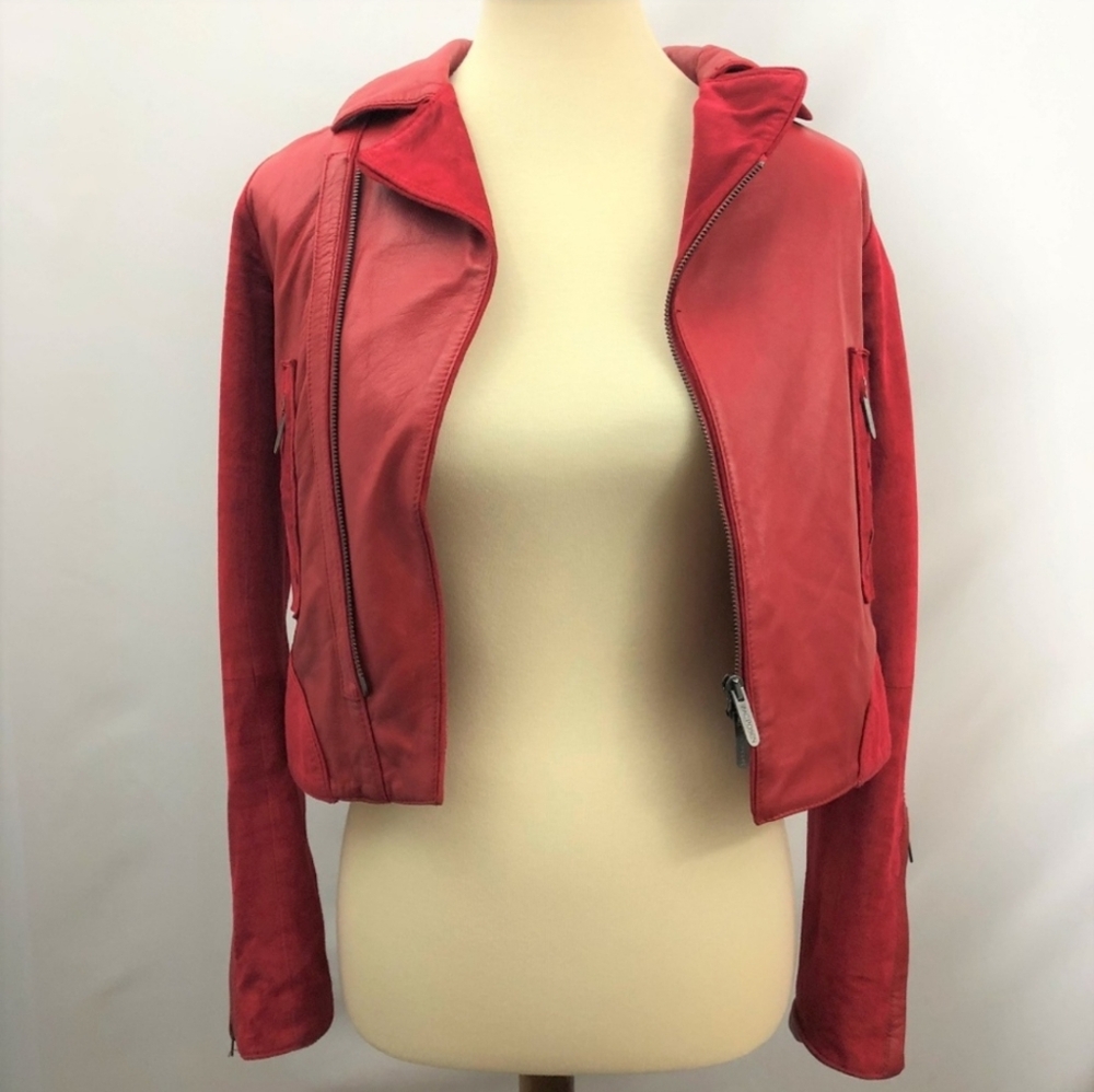 Red Zac Posen For Target 100% Leather & Suede Biker Jacket